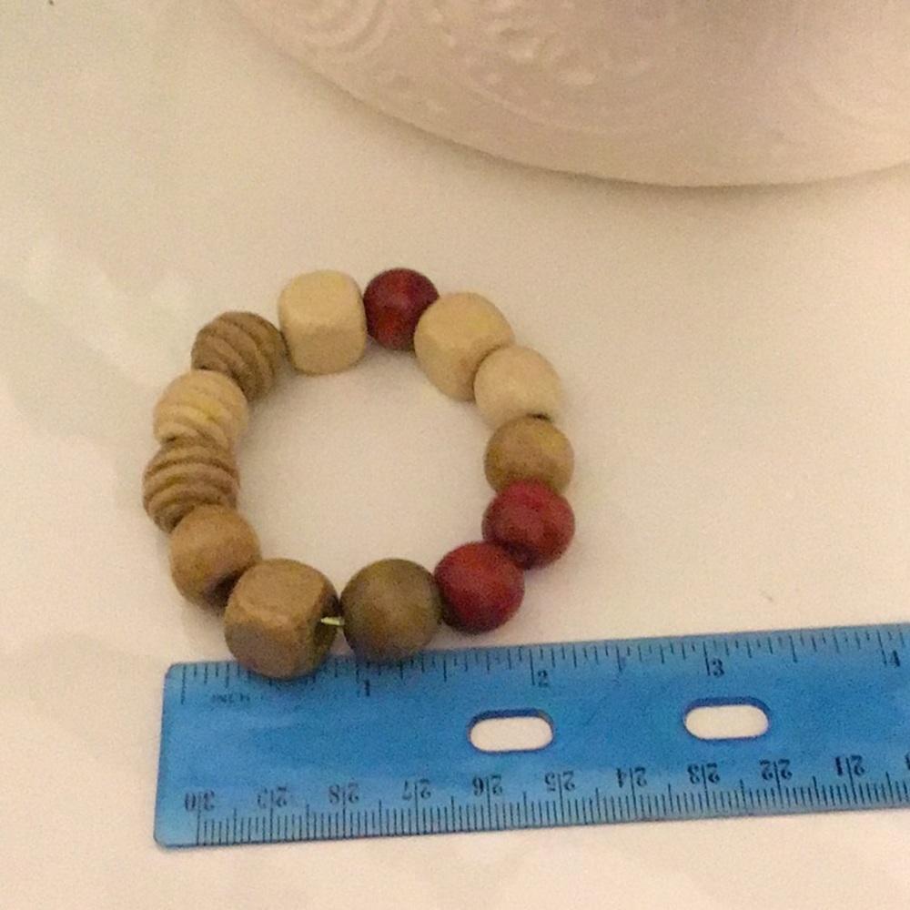 COPY - New Handmade red and tan wooden stretchy string bracelet